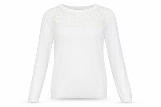 Brave Soul Womens White Boat Neck Viscose Pullover Jumper Size 14 - Lace Detail