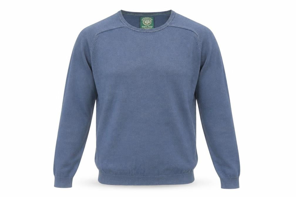 Springfield Mens Blue Round Neck Cotton Pullover Jumper Size M Long Sleeve