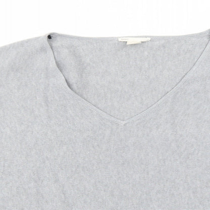 H&M Womens Grey V-Neck Polyester Pullover Jumper Size M