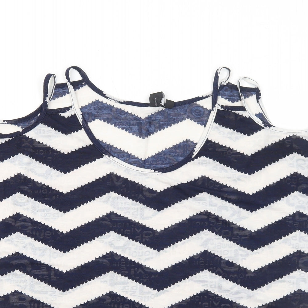 Izabel London Womens Blue Geometric Polyester Basic T-Shirt Size 8 Round Neck - Cold Shoulder