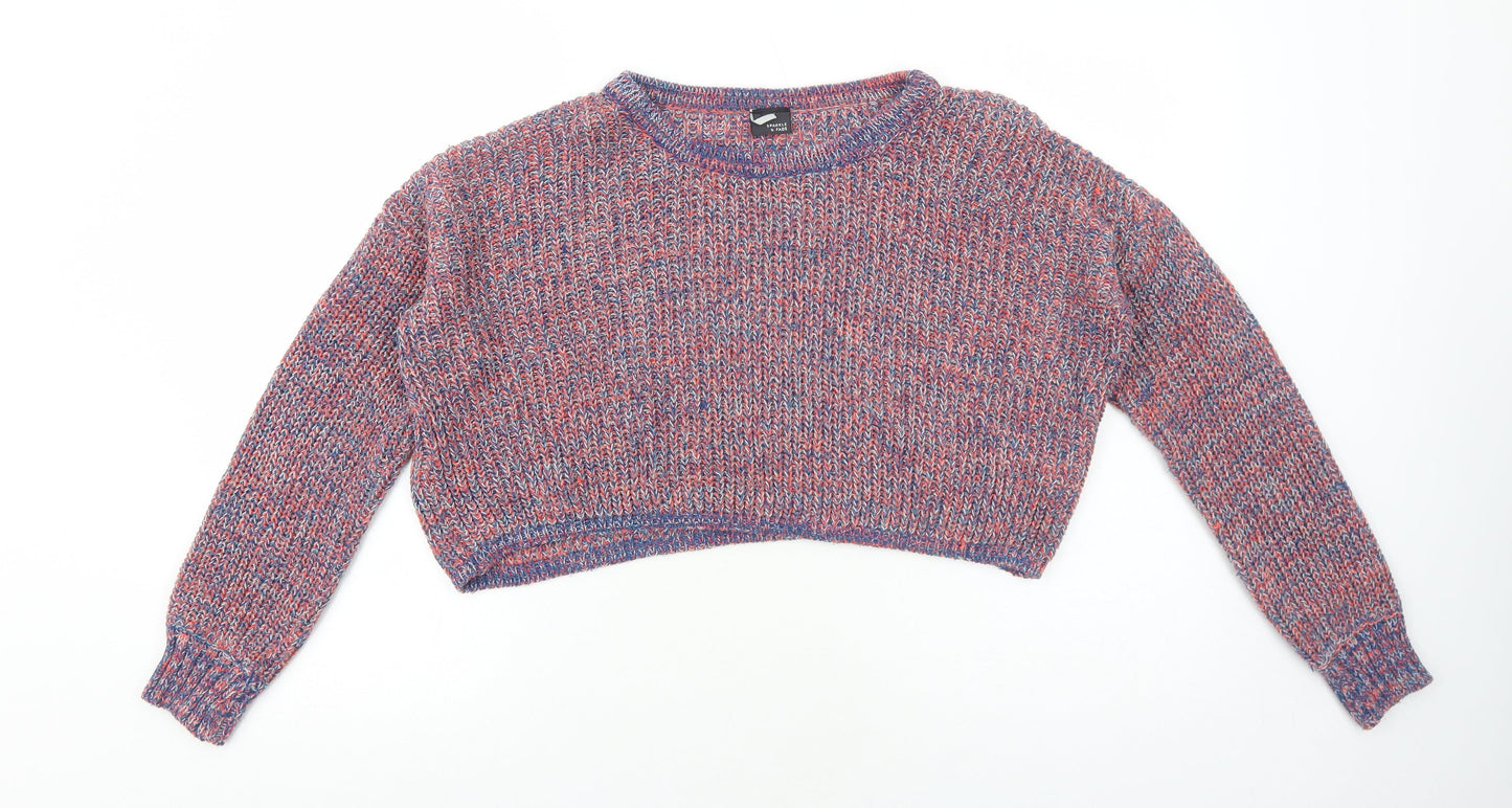 Sparkle & Fade Womens Multicoloured Boat Neck Acrylic Pullover Jumper Size S - Cropped