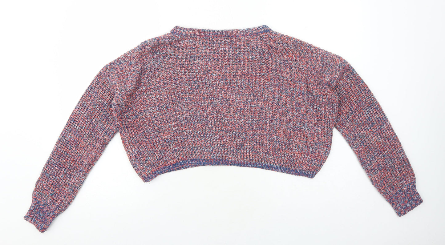 Sparkle & Fade Womens Multicoloured Boat Neck Acrylic Pullover Jumper Size S - Cropped