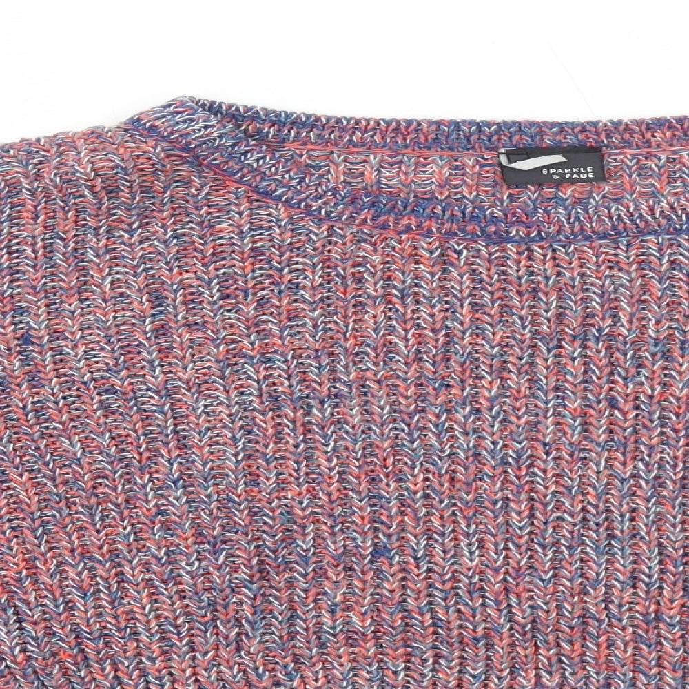 Sparkle & Fade Womens Multicoloured Boat Neck Acrylic Pullover Jumper Size S - Cropped
