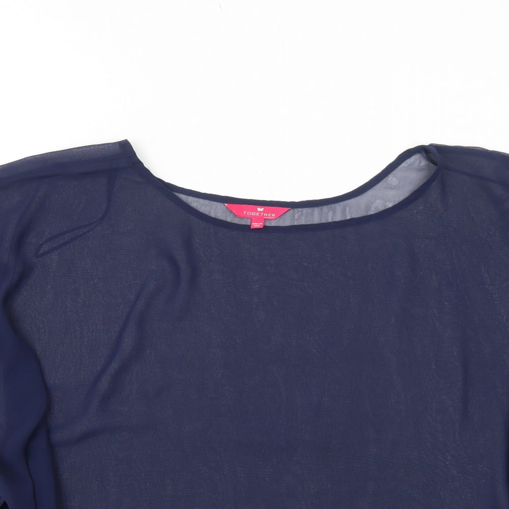 Together Womens Blue Polyester Basic Blouse Size 16 Boat Neck