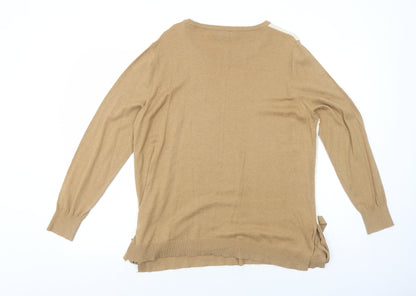 Next Womens Beige Boat Neck Acrylic Pullover Jumper Size 20 - Tie Sides