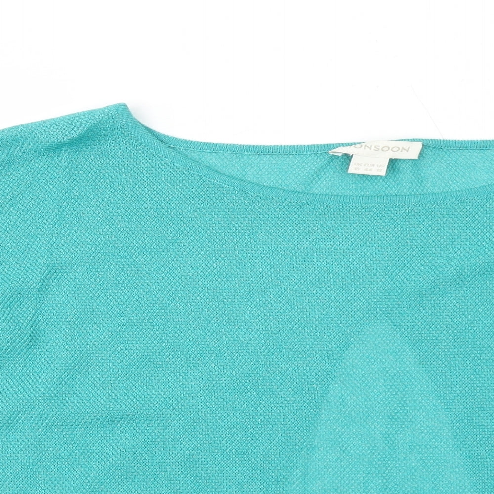 Monsoon Womens Green Viscose Basic Blouse Size 16 Boat Neck - Open Back