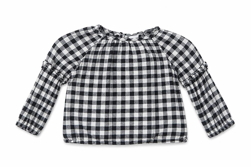 Gap Girls Black Check Cotton Basic Blouse Size 2 Years Round Neck Button