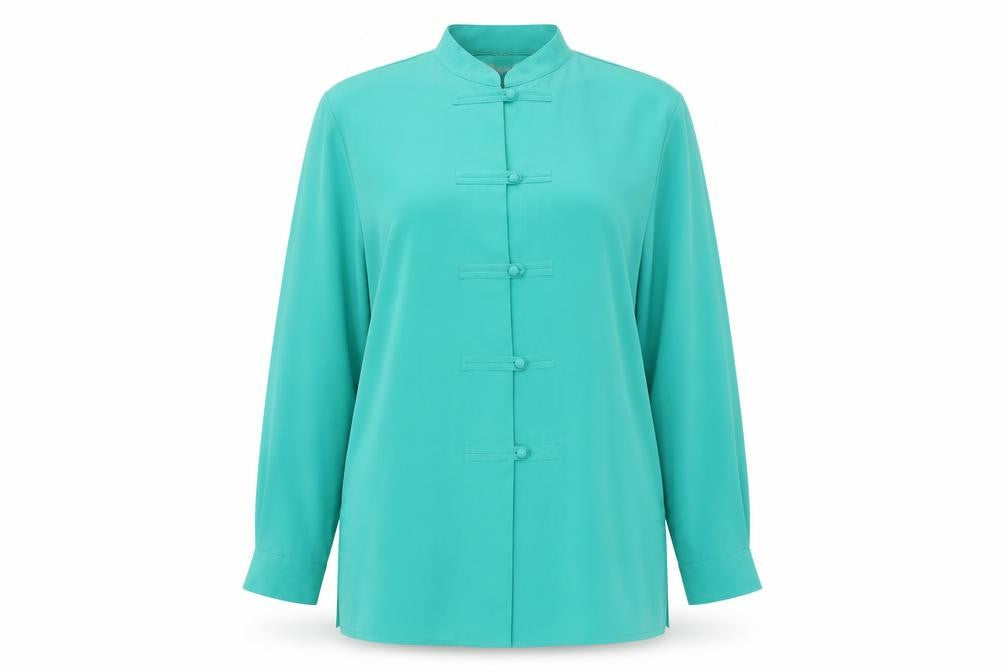 Soon Womens Green Polyester Basic Button-Up Size 12 Mock Neck