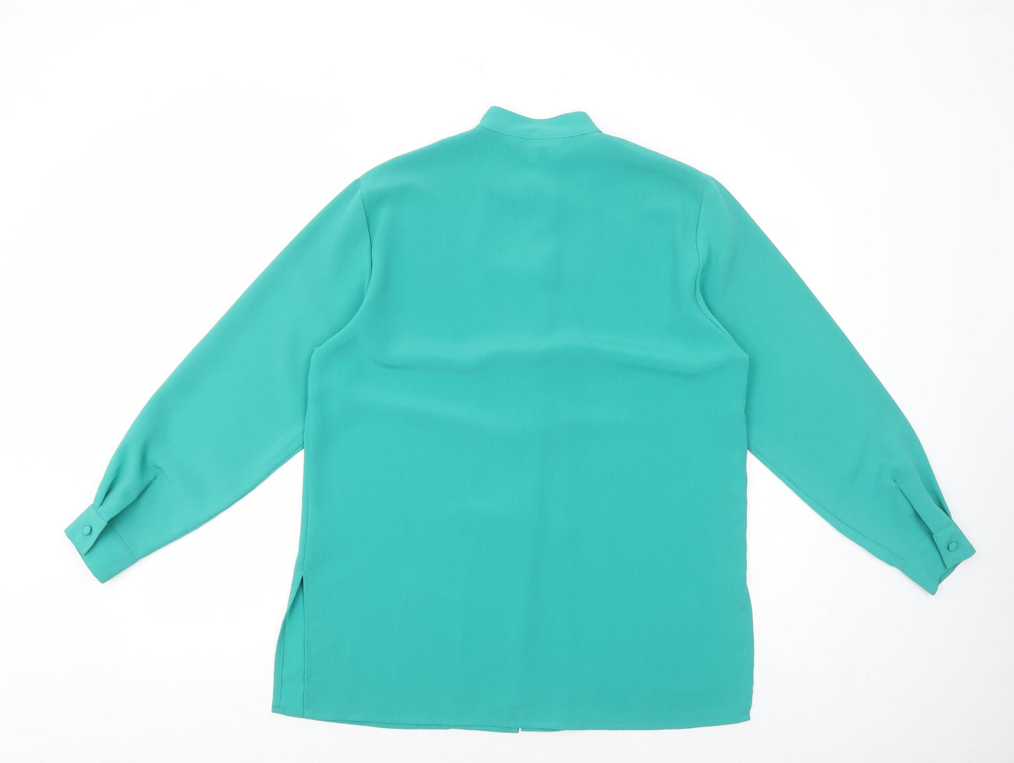 Soon Womens Green Polyester Basic Button-Up Size 12 Mock Neck