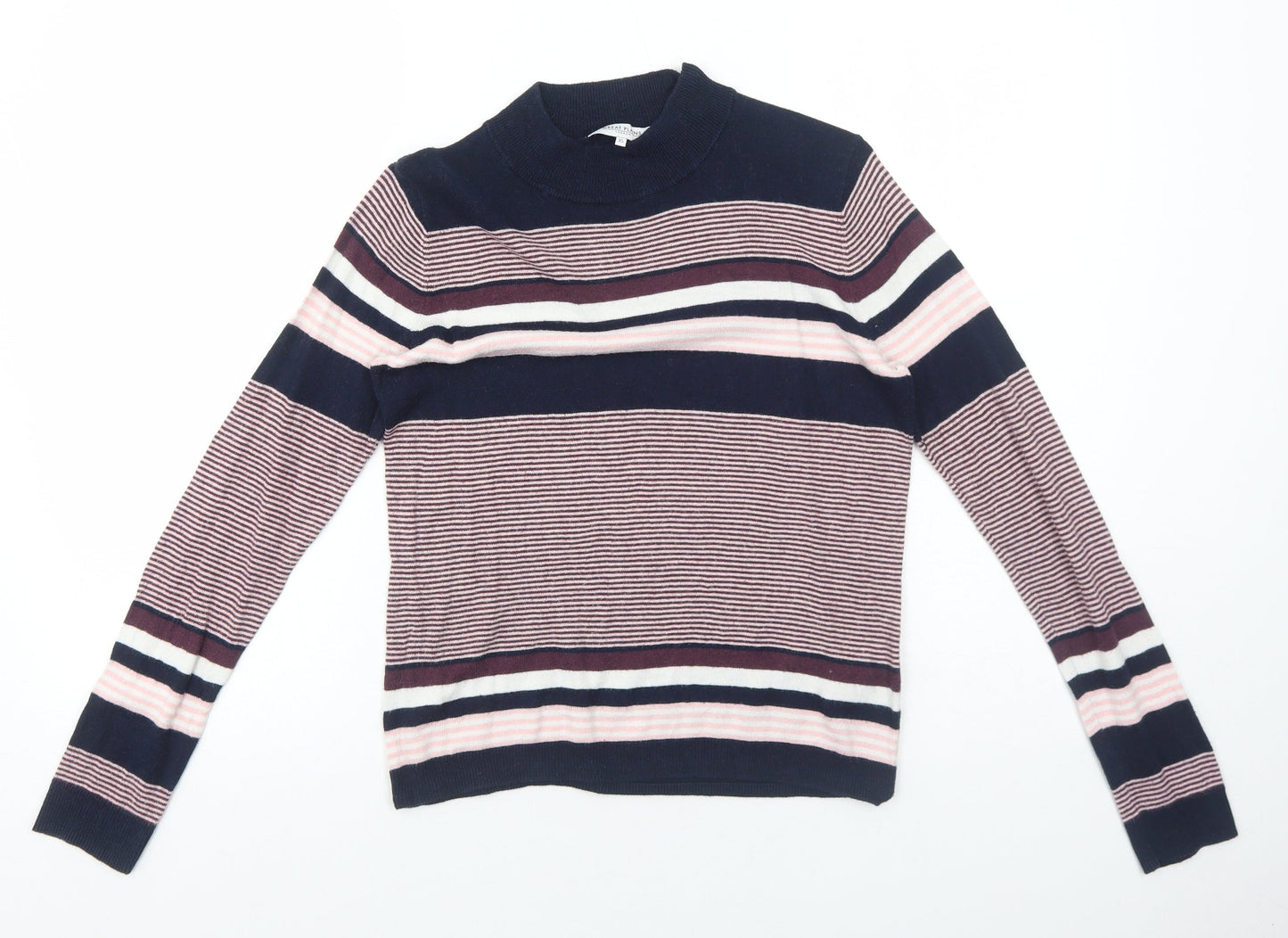 Great Plains Womens Multicoloured Mock Neck Striped Cotton Pullover Jumper Size XS
