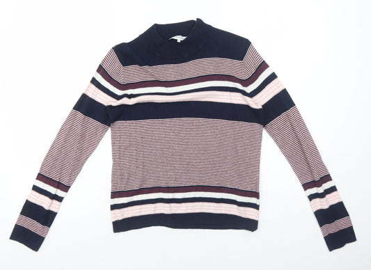 Great Plains Womens Multicoloured Mock Neck Striped Cotton Pullover Jumper Size XS