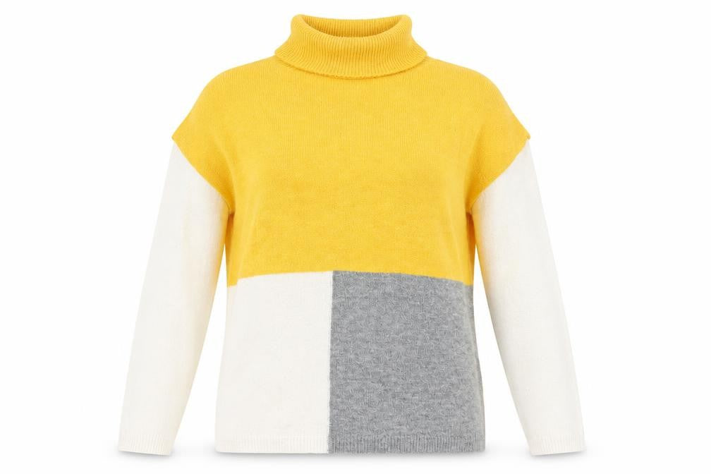 Peacocks Womens Yellow Roll Neck Geometric Acrylic Pullover Jumper Size M
