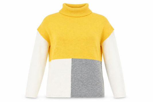 Peacocks Womens Yellow Roll Neck Geometric Acrylic Pullover Jumper Size M