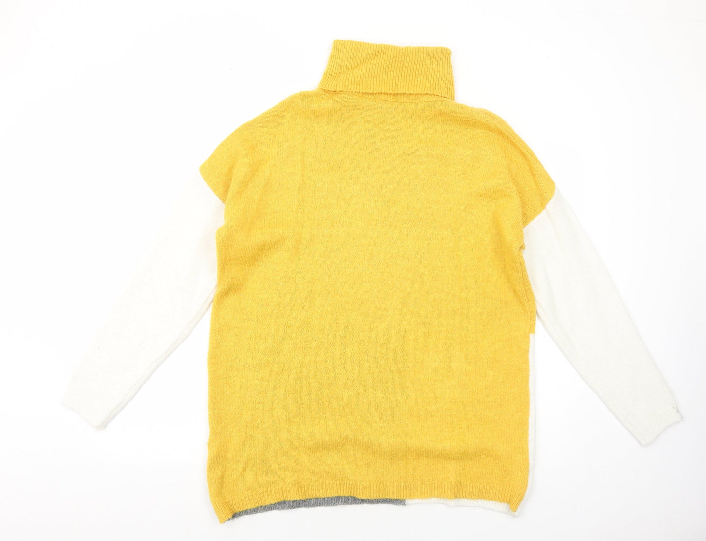 Peacocks Womens Yellow Roll Neck Geometric Acrylic Pullover Jumper Size M