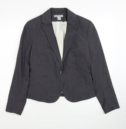 H&M Womens Grey Polyester Jacket Blazer Size 12