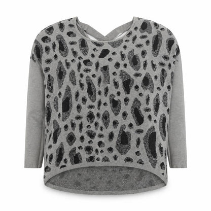 Fransa Womens Grey Round Neck Geometric Viscose Pullover Jumper Size L