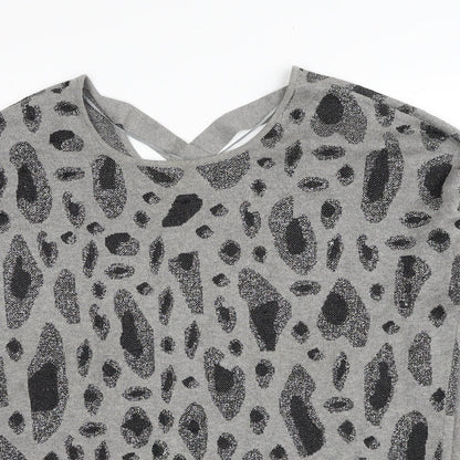 Fransa Womens Grey Round Neck Geometric Viscose Pullover Jumper Size L
