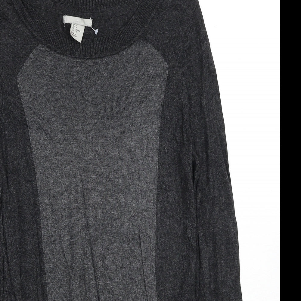 H&M Womens Grey Round Neck Viscose Pullover Jumper Size S