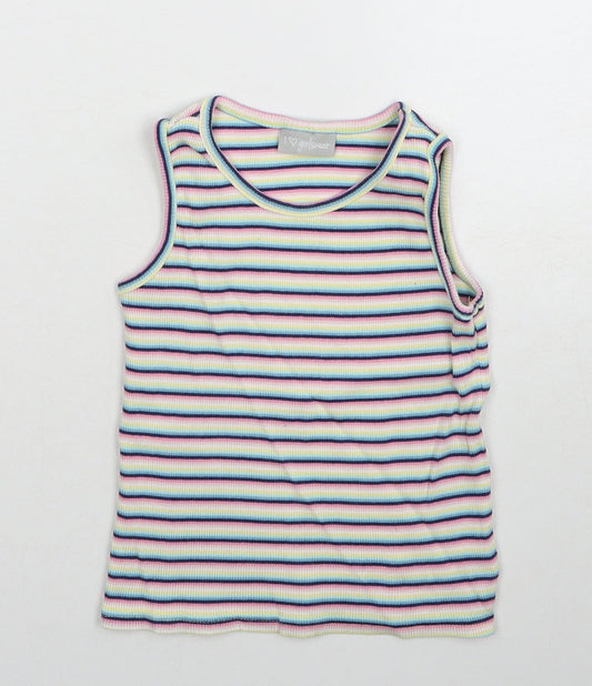 Matalan Girls Multicoloured Striped Cotton Basic Tank Size 7 Years Round Neck Pullover