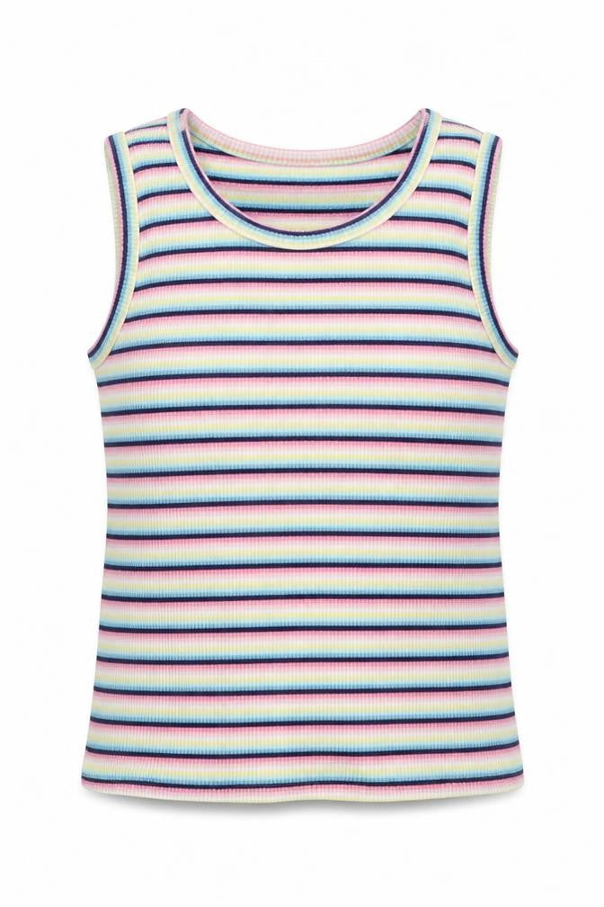 Matalan Girls Multicoloured Striped Cotton Basic Tank Size 7 Years Round Neck Pullover
