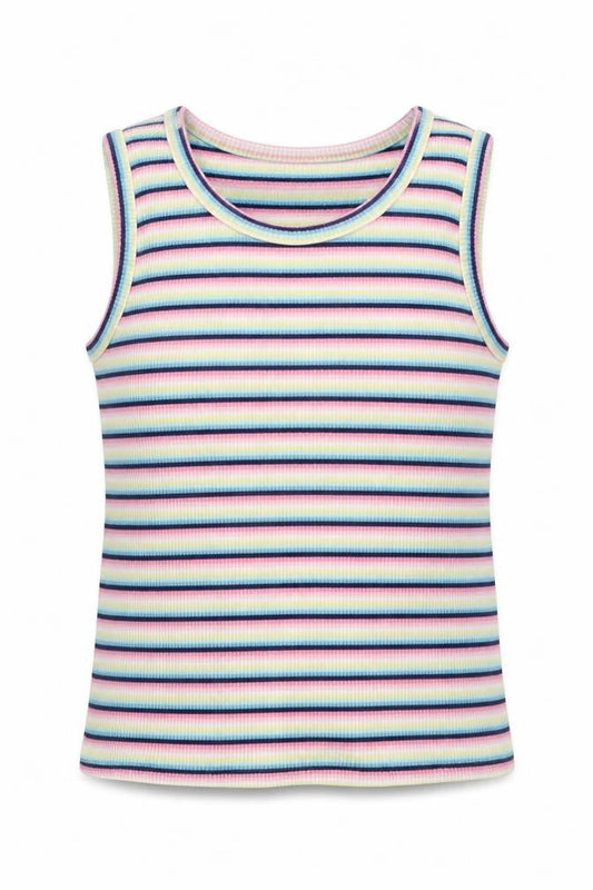 Matalan Girls Multicoloured Striped Cotton Basic Tank Size 7 Years Round Neck Pullover
