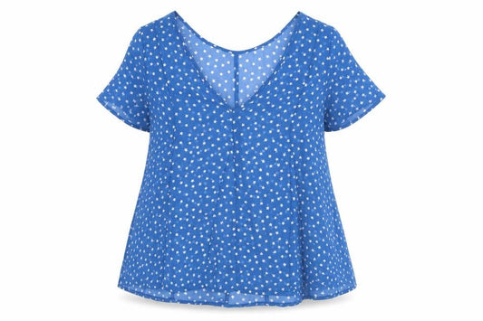 Marks and Spencer Womens Blue Geometric Polyester Basic Blouse Size 6 V-Neck - Star Print