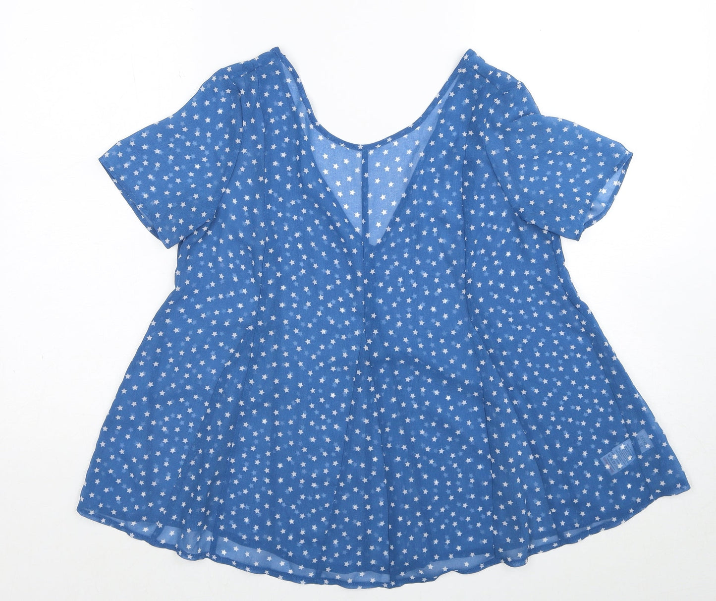 Marks and Spencer Womens Blue Geometric Polyester Basic Blouse Size 6 V-Neck - Star Print