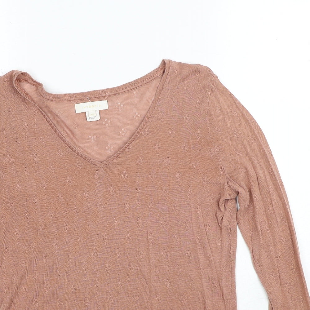 Intropia Womens Beige V-Neck Lyocell Pullover Jumper Size XS