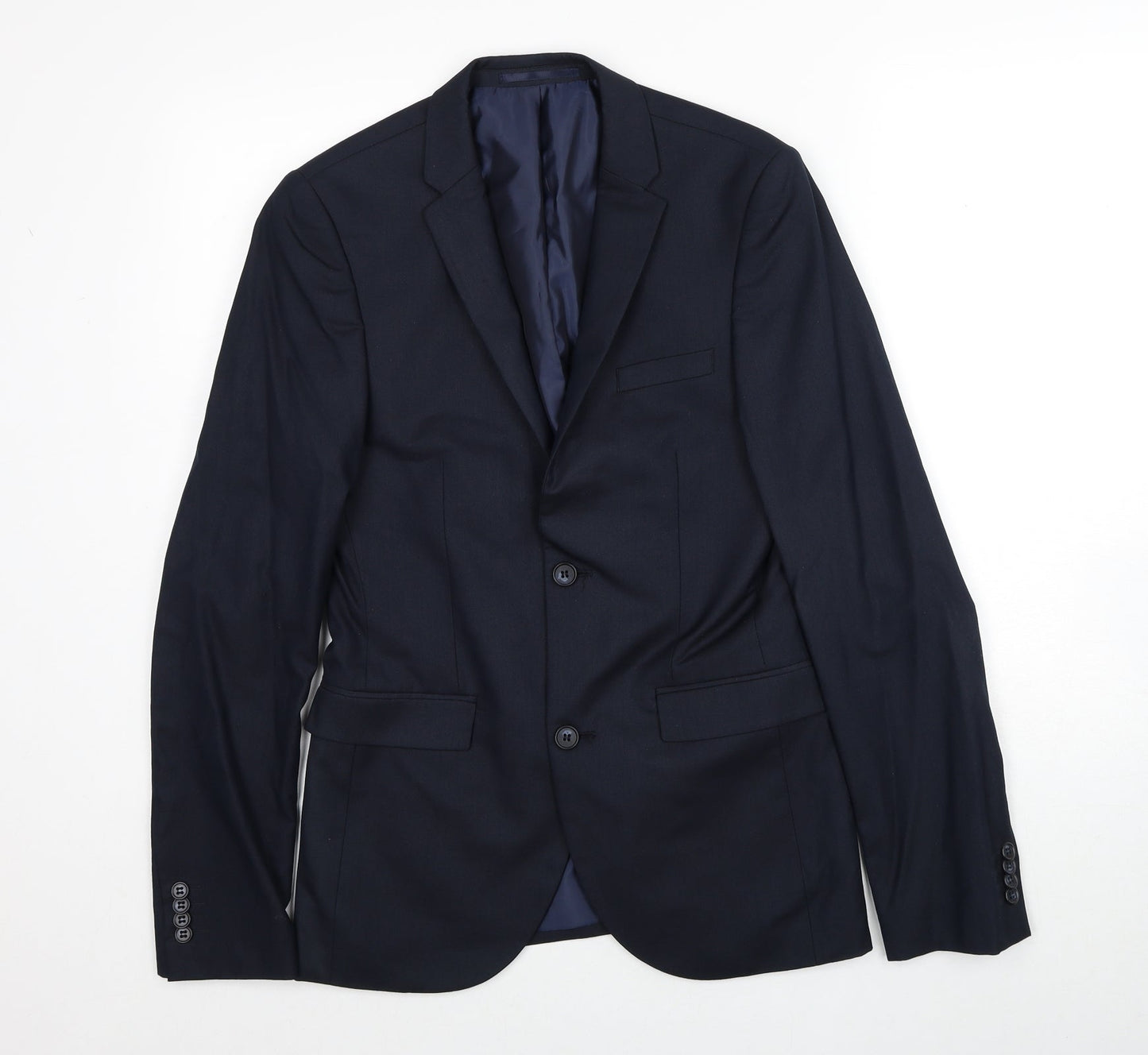 Topman Mens Blue Polyester Jacket Suit Jacket Size 36 Regular