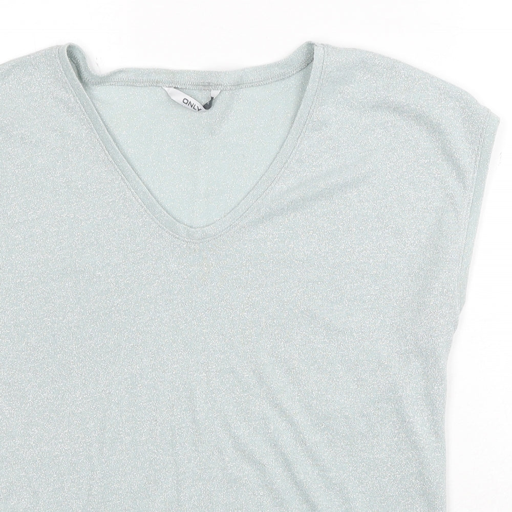 Only Womens Blue Polyester Basic Blouse Size M V-Neck