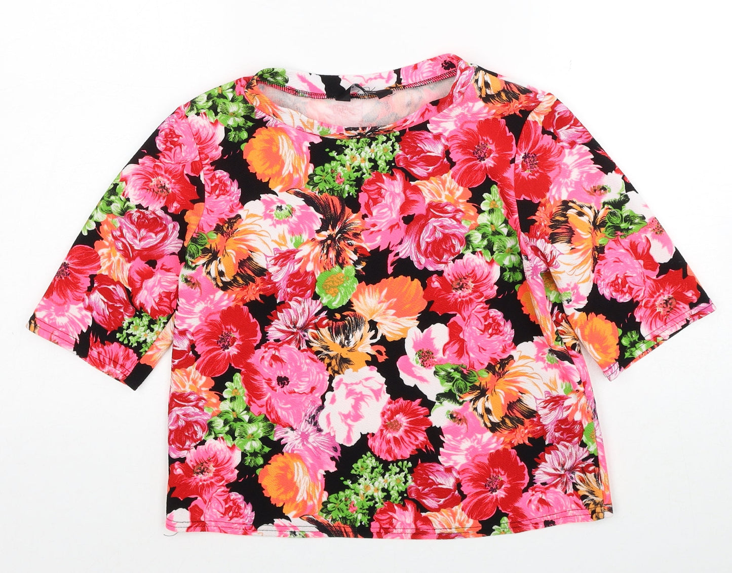 New Look Womens Multicoloured Floral Polyester Basic T-Shirt Size 8 Boat Neck