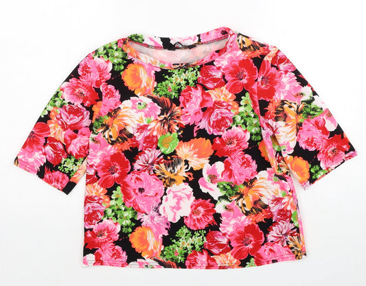 New Look Womens Multicoloured Floral Polyester Basic T-Shirt Size 8 Boat Neck