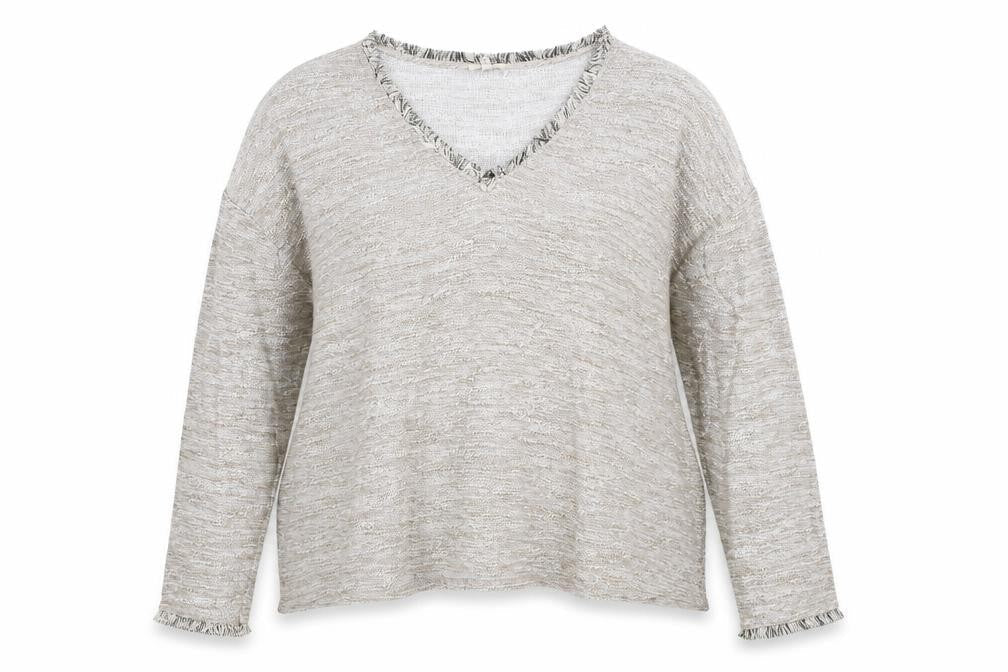 River Island Womens Grey V-Neck Viscose Pullover Jumper Size 14 - Fringe Trim
