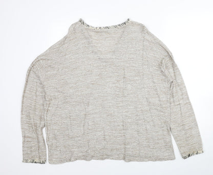 River Island Womens Grey V-Neck Viscose Pullover Jumper Size 14 - Fringe Trim