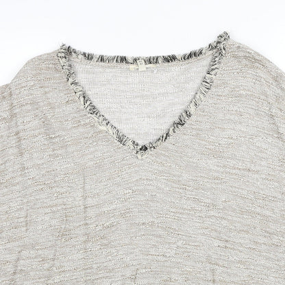 River Island Womens Grey V-Neck Viscose Pullover Jumper Size 14 - Fringe Trim