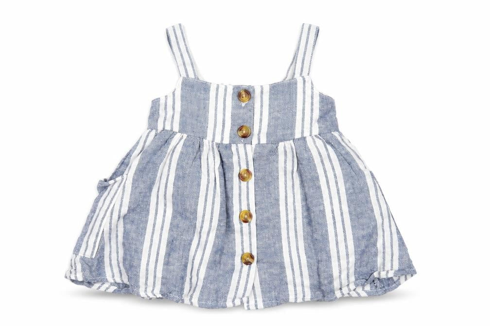 Primark Girls Blue Striped Polyester A-Line Size 0-3 Months Square Neck Button