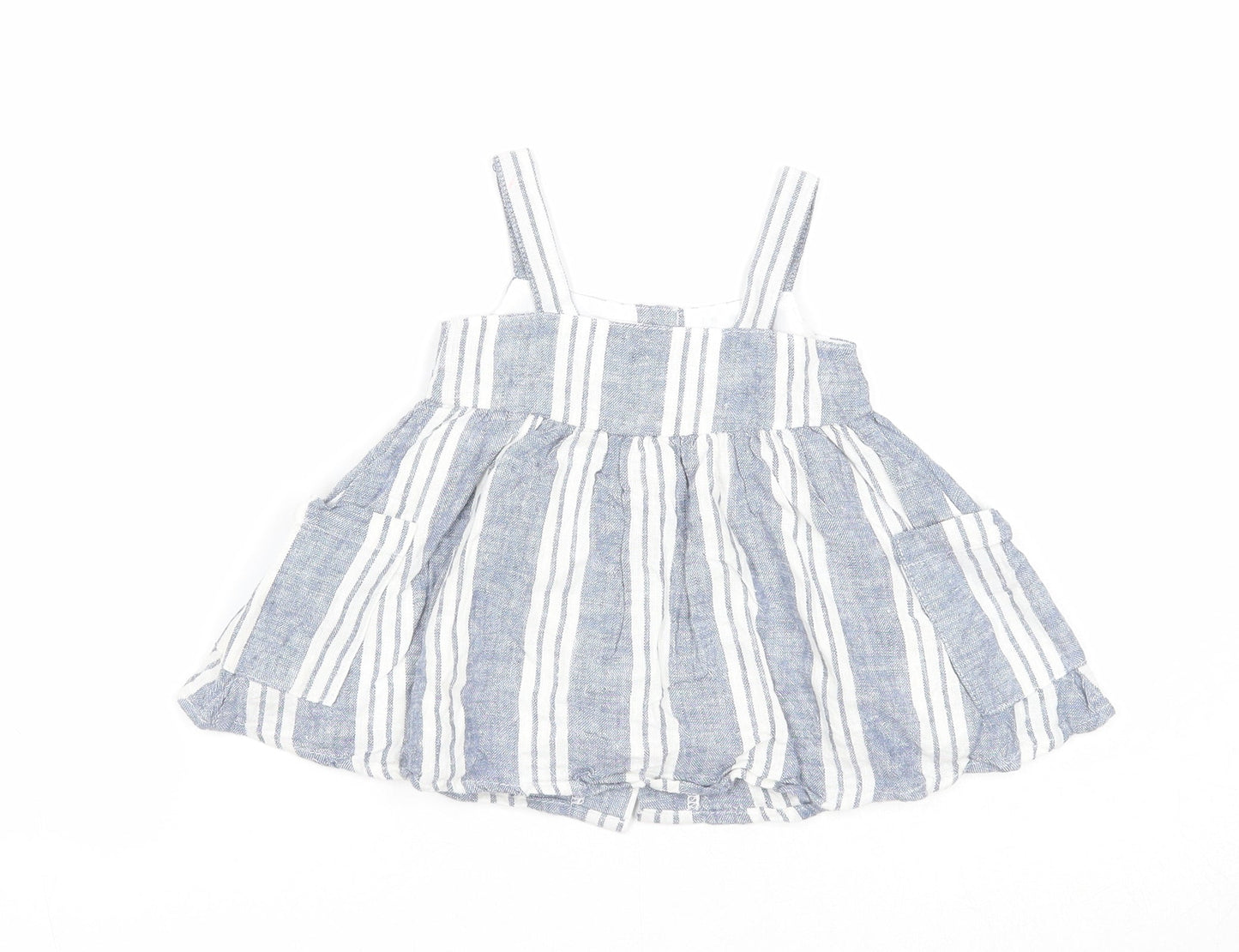 Primark Girls Blue Striped Polyester A-Line Size 0-3 Months Square Neck Button