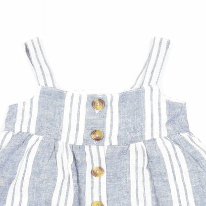 Primark Girls Blue Striped Polyester A-Line Size 0-3 Months Square Neck Button
