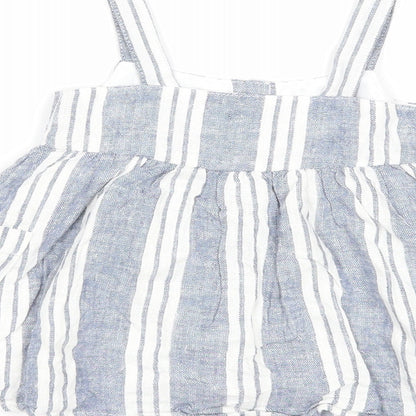 Primark Girls Blue Striped Polyester A-Line Size 0-3 Months Square Neck Button