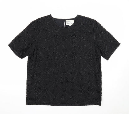 Barry Sherrard Womens Black Geometric Polyester Basic T-Shirt Size 12 Round Neck