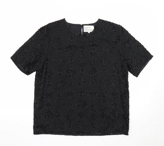 Barry Sherrard Womens Black Geometric Polyester Basic T-Shirt Size 12 Round Neck