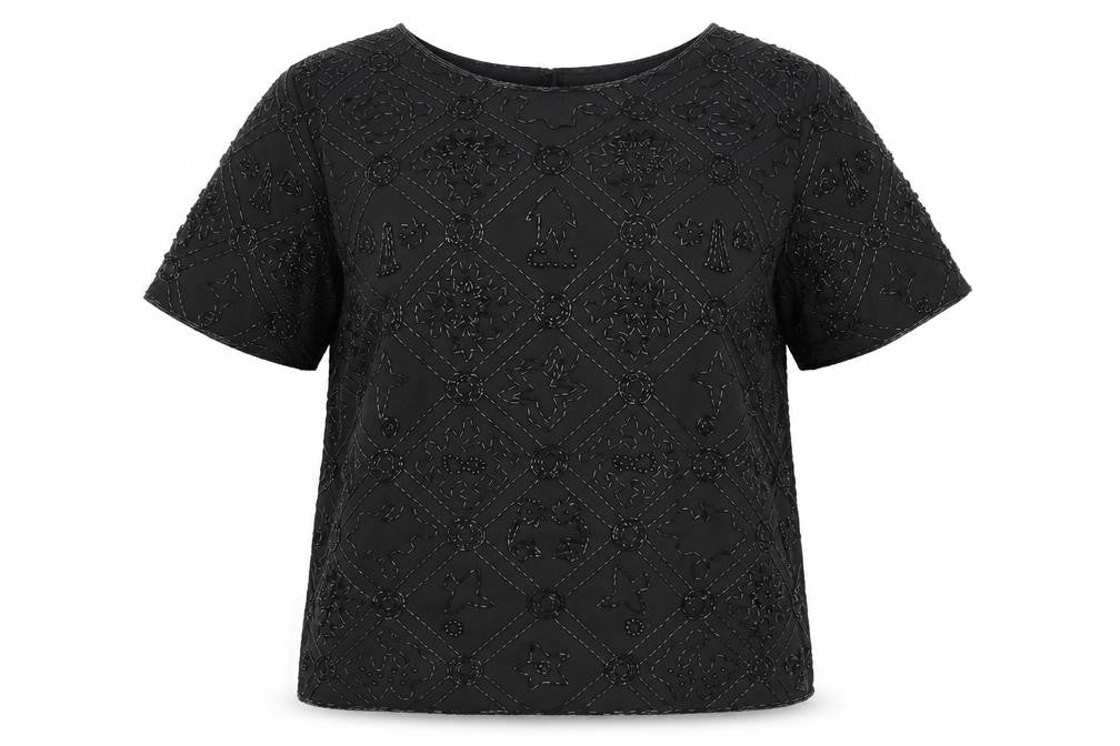 Barry Sherrard Womens Black Geometric Polyester Basic T-Shirt Size 12 Round Neck