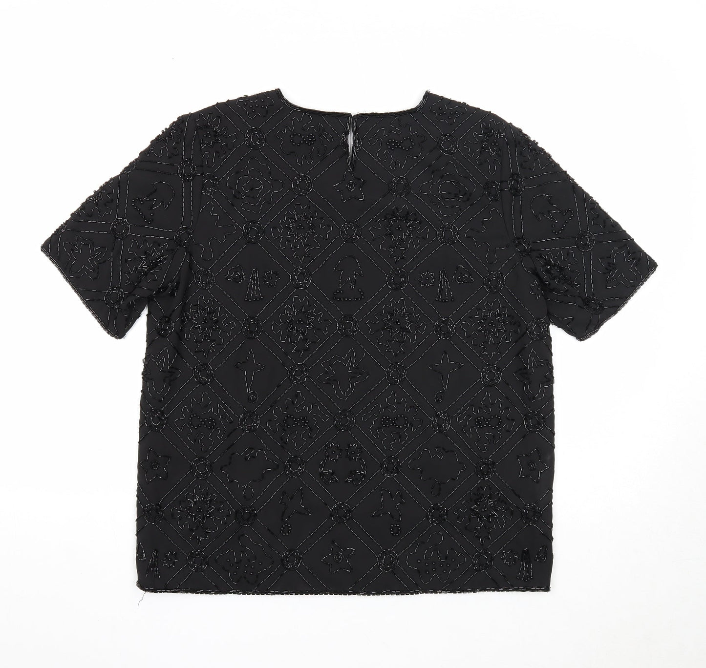 Barry Sherrard Womens Black Geometric Polyester Basic T-Shirt Size 12 Round Neck