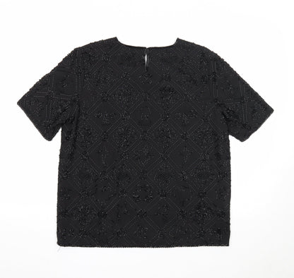 Barry Sherrard Womens Black Geometric Polyester Basic T-Shirt Size 12 Round Neck