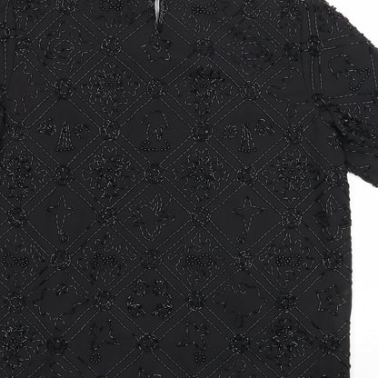 Barry Sherrard Womens Black Geometric Polyester Basic T-Shirt Size 12 Round Neck