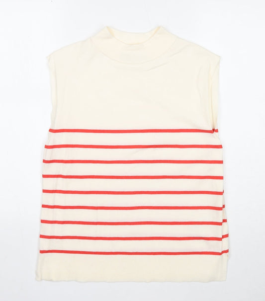 Marks and Spencer Womens White Mock Neck Striped Viscose Pullover Jumper Size 12