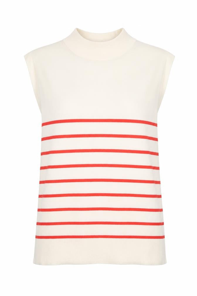 Marks & Spencer Womens White Mock Neck Striped Viscose Pullover Jumper Size 12
