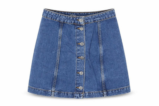 Topshop Womens Blue Cotton A-Line Skirt Size 26 in Button