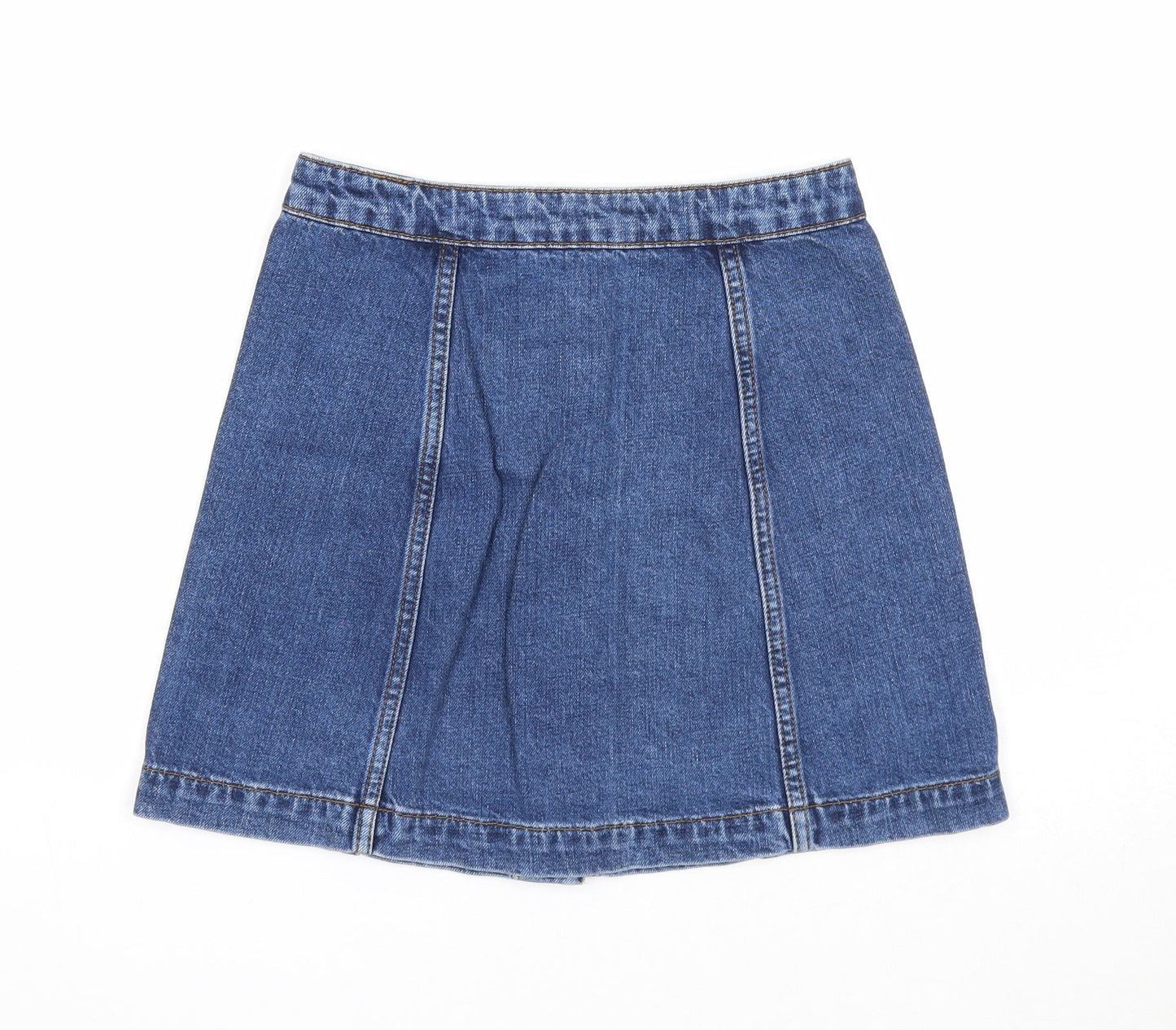 Topshop Womens Blue Cotton A-Line Skirt Size 26 in Button