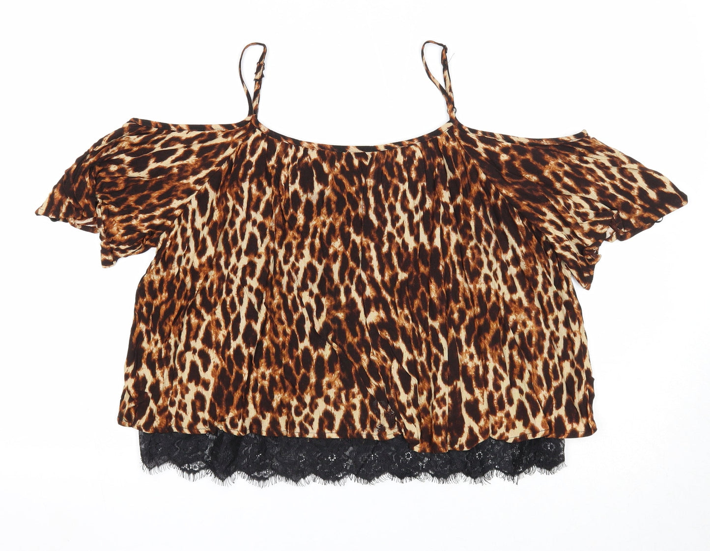 Select Womens Blue Animal Print Viscose Basic Blouse Size 10 Square Neck - Lace Detail, Leopard Print